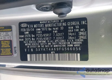 2015 Kia Sorento Lx из США, поврежденный, VIN 5XYKT4A69FG566056